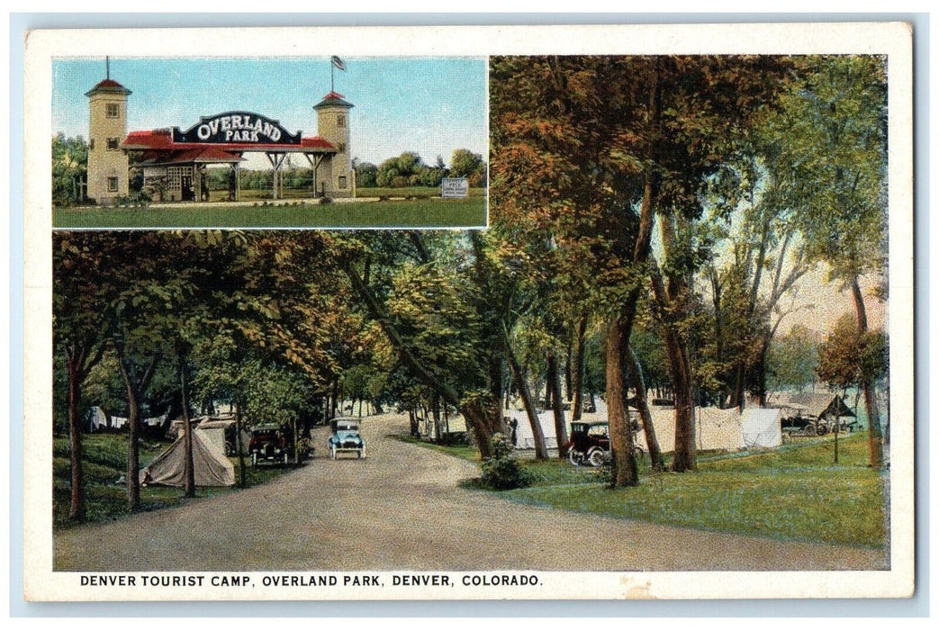 c1930's Denver Tourist Camp Overland Park Arch Car Denver Colorado CO Postcard