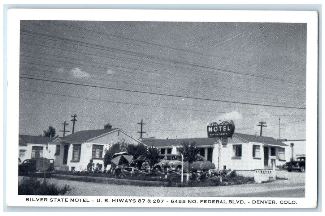 c1930's Silver State Motel Federal Blvd. Cars Denver Colorado CO Postcard