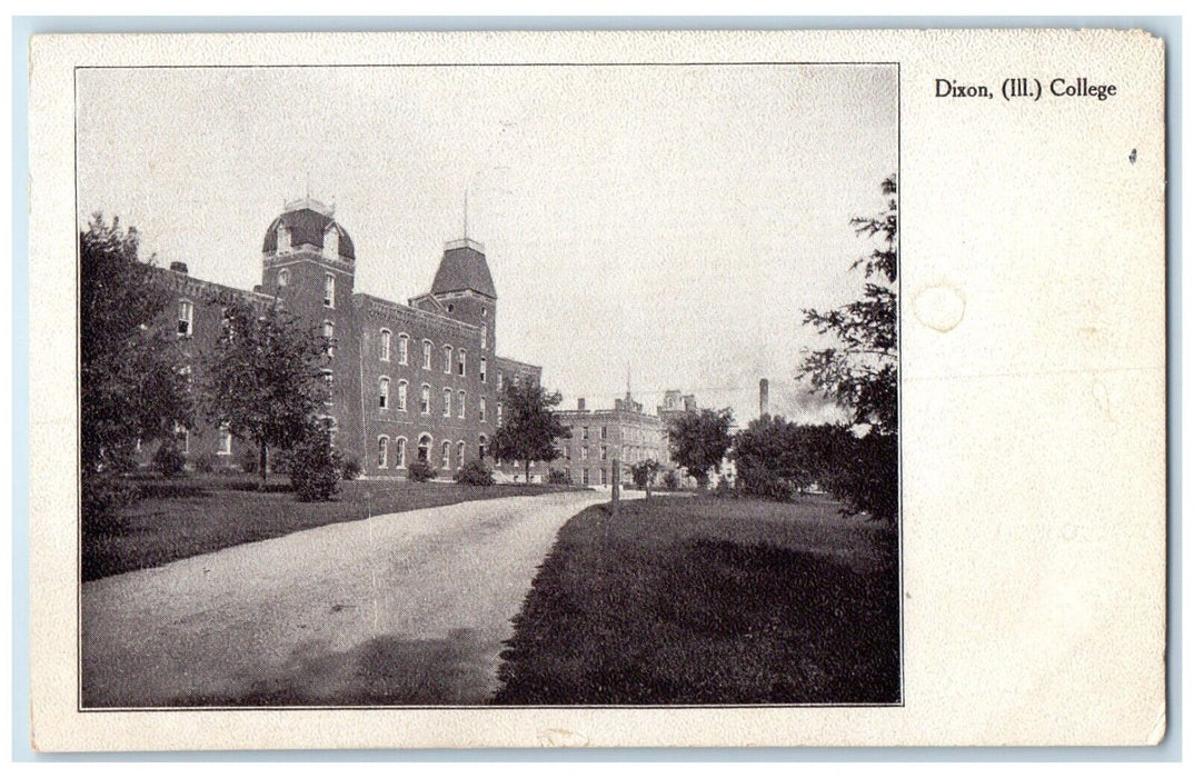 1908 College Building Scene Street Dixon Lasalle Illinois IL Antique Postcard