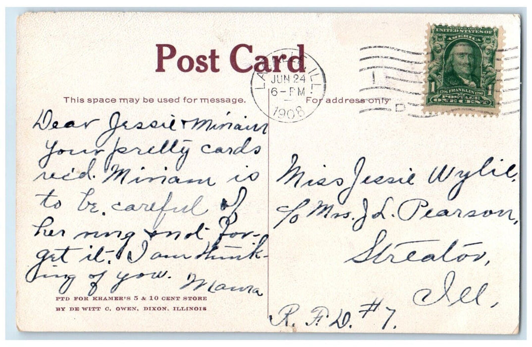 1908 College Building Scene Street Dixon Lasalle Illinois IL Antique Postcard