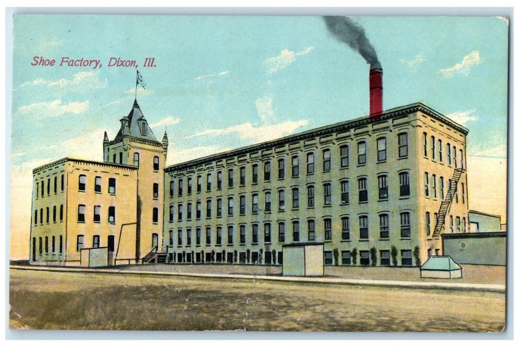 1910 Shoe Factory Building Smoke Dixon Harmon Illinois IL Antique Postcard
