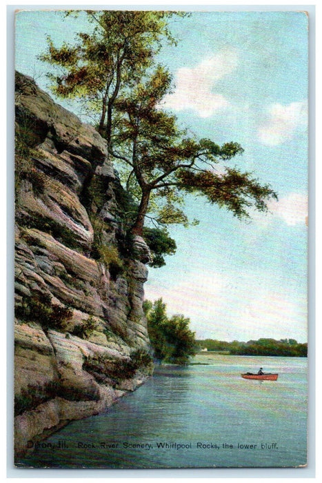 1916 Rock River Scenery Whirlpool Rocks Lower Bluff Dixon Illinois IL Postcard