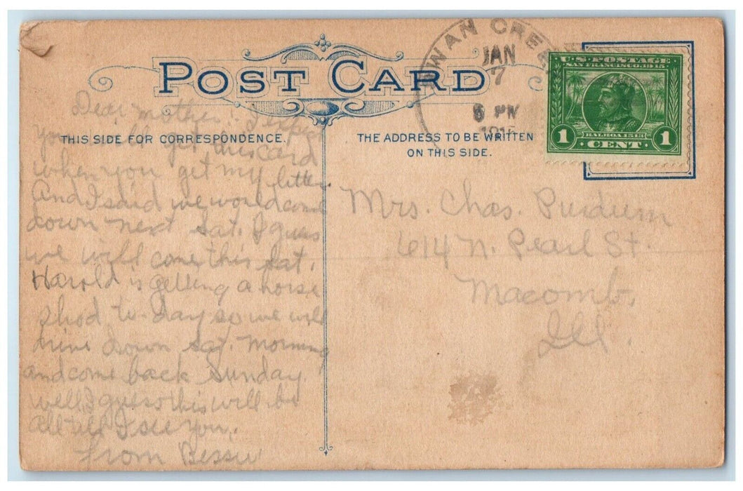 c1910's Motto Flowers Swan Creek Illinois IL To Macomb 1 Cent Postcard