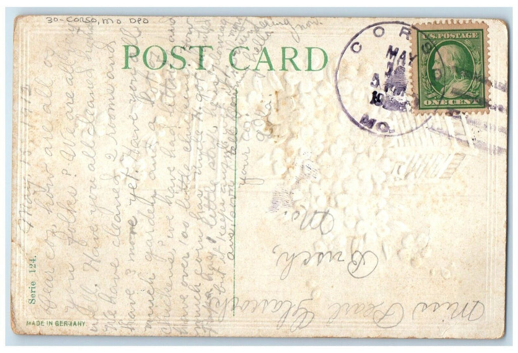 1910 Heart Greetings Flowers Corso Missouri MO DPO Busch Duane Cancel Postcard