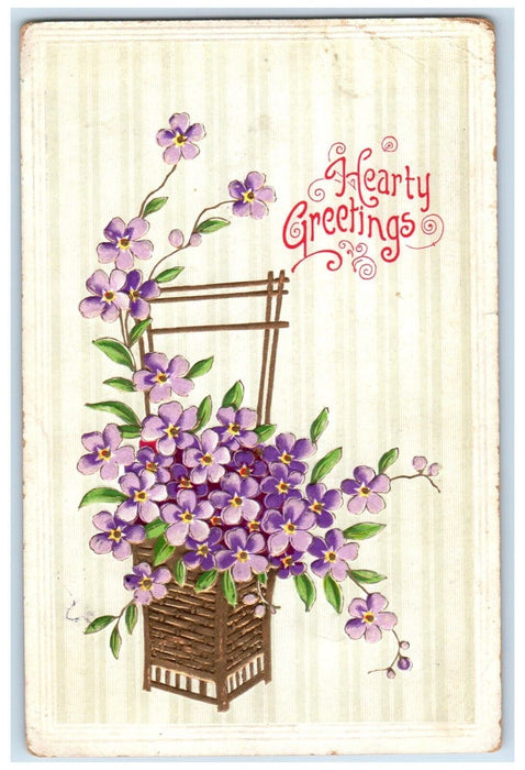 1910 Heart Greetings Flowers Corso Missouri MO DPO Busch Duane Cancel Postcard