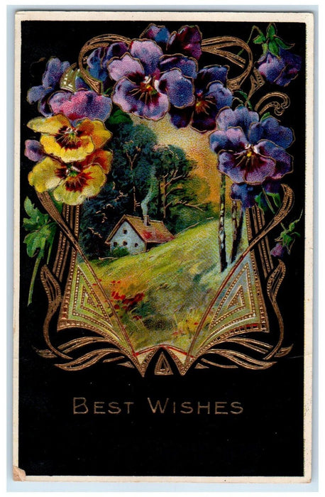 c1910's Best Wishes Flowers Benton City Missouri MO RFD Hand Cancel Postcard