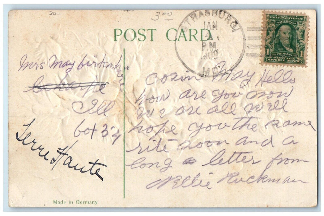 1909 Roses Flowers Shoe Strasburg Missouri MO Duane Cancel 1 Cent Postcard