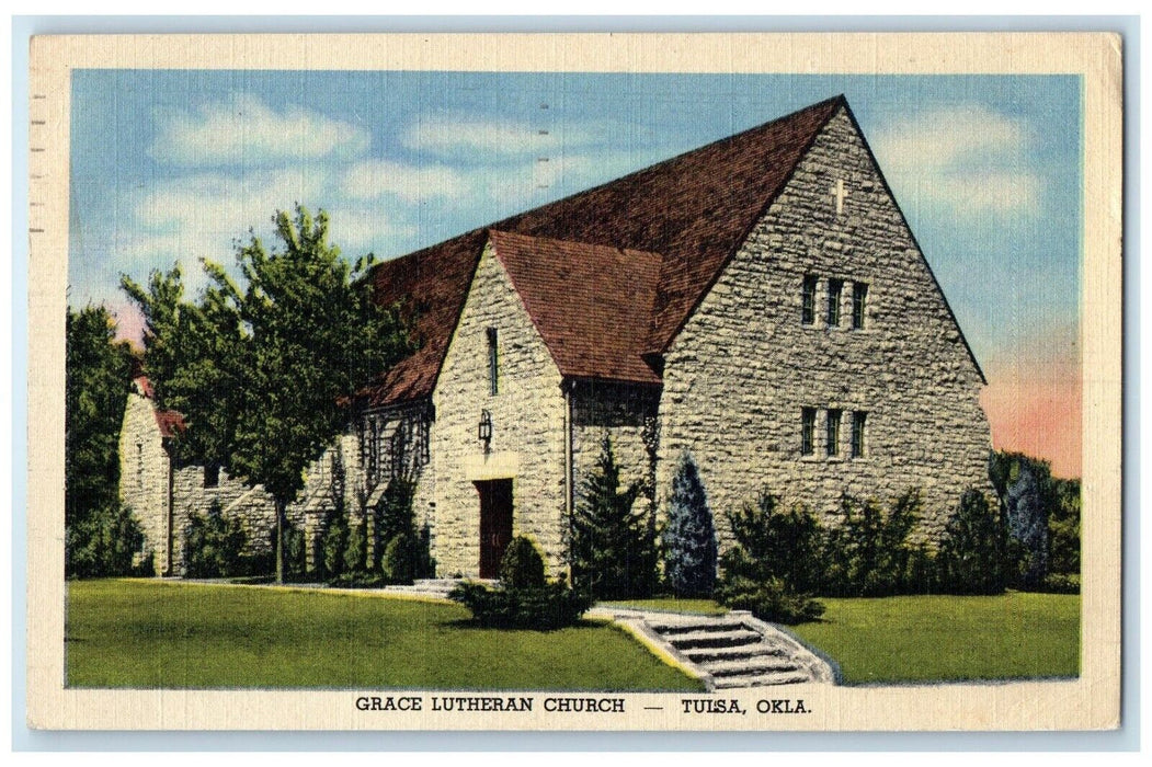 1951 Exterior View Grace Lutheran Church Building Tulsa Oklahoma Posted Postcard