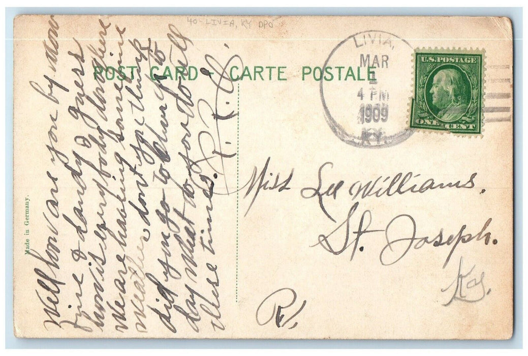 1909 Livia Kentucky KY To St. Joseph DPO Duane Cancel Jotunheimen Postcard