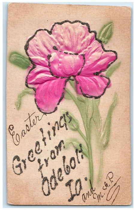 c1910's Easter Greetings Flowers Oberdolt Iowa IA To Lake View Postcard