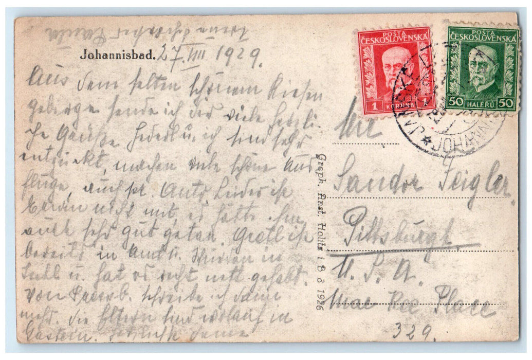 1929 Janské Lázně (Johannisbad) Czech Republic Posted RPPC Photo Postcard