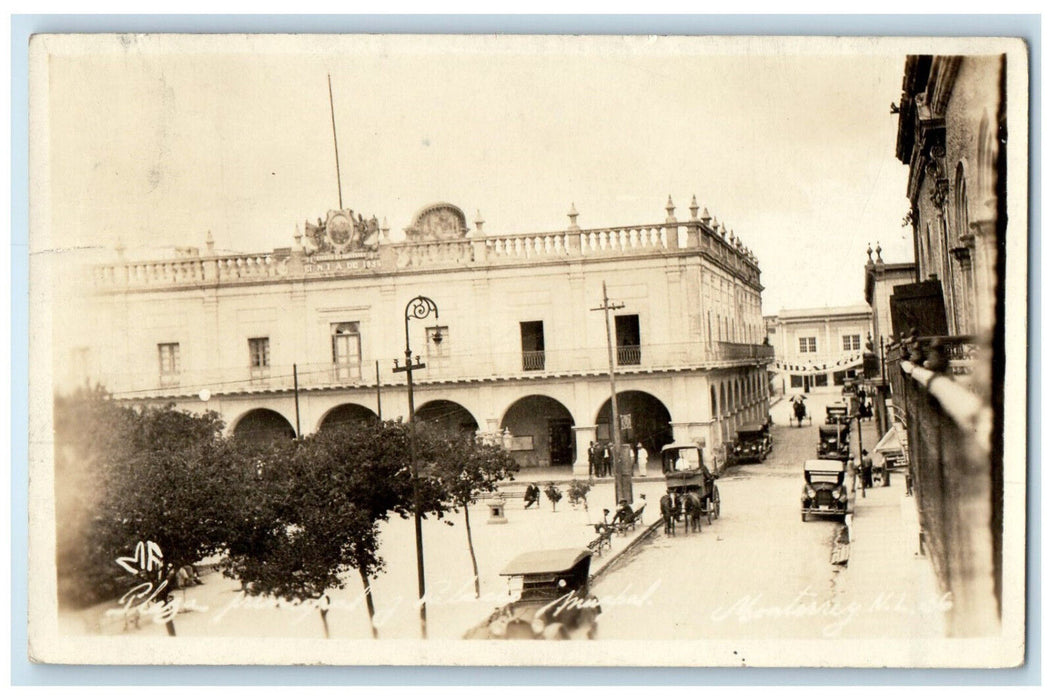 1930 View of Plaza Monterrey Mexico Posted Vintage RPPC Photo Postcard