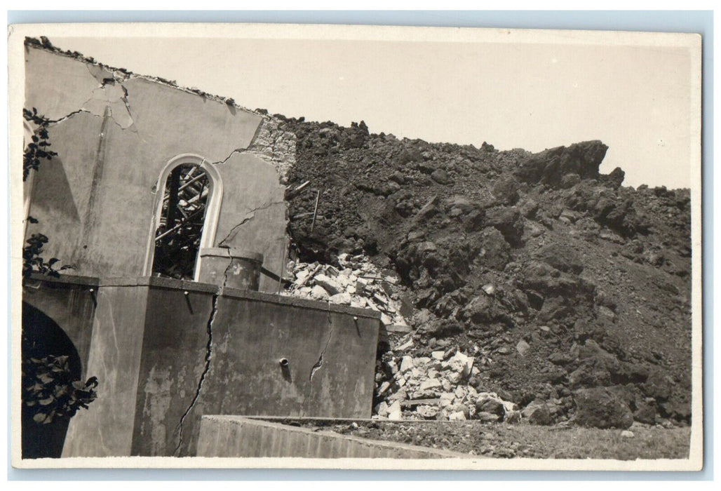 1928 Volcano Eruption Ruins Etna Italy Vintage Unposted RPPC Photo Postcard