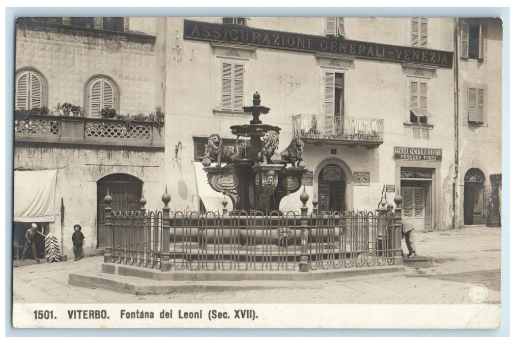 c1910's Fountain of the Lions Viterbo Italy Antique RPPC Photo Postcard