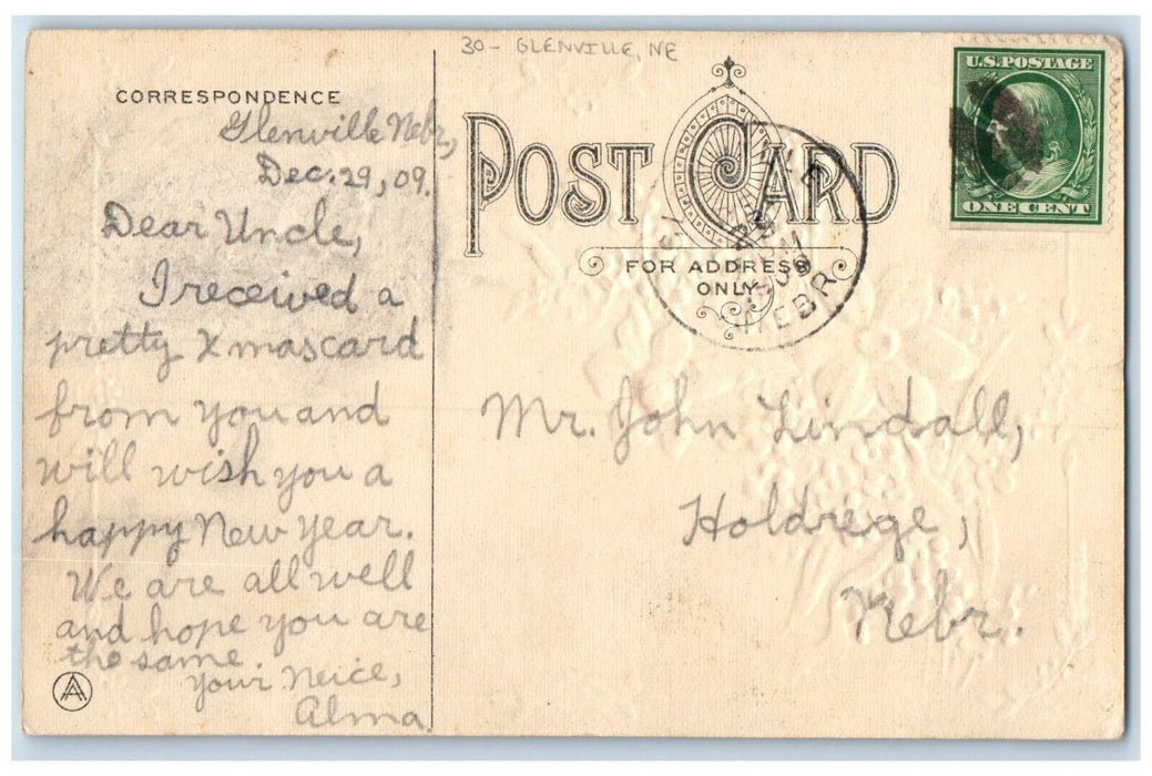 1909 Pansies Flowers Glenville Nebraska NE To Holdrege 1 Cent Postcard