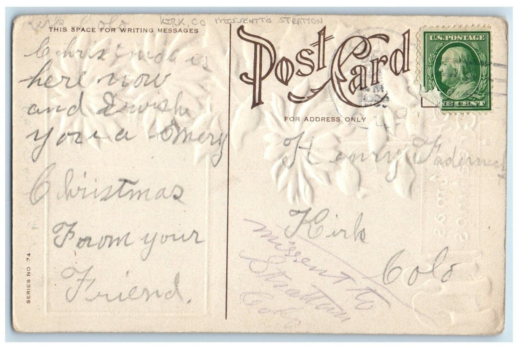 Christmas Poinsettia Kirk Colorado CO Missent to Stratton Duane Cancel Postcard