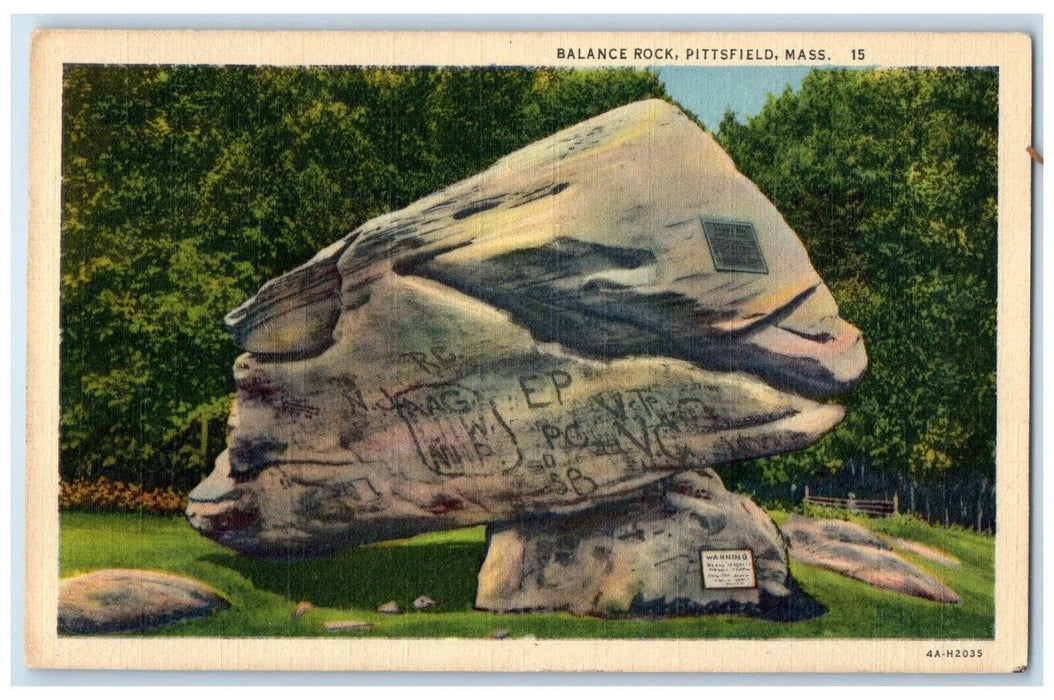 1948 View Of Balance Rock Pittsfield Annville Massachusetts MA Vintage Postcard