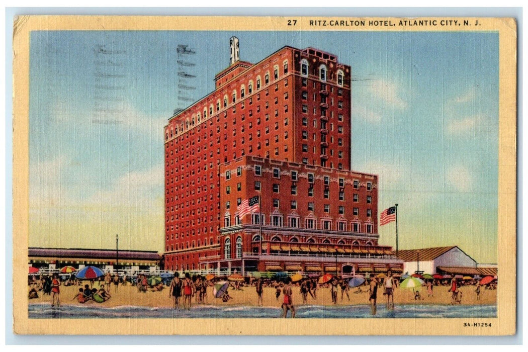 1942 Ritz Carlton Hotel Beach Front Atlantic City New Jersey NJ Vintage Postcard