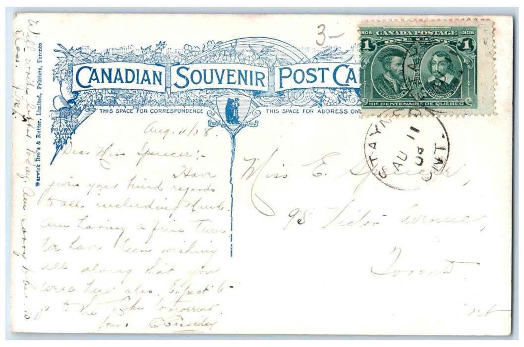 1908 A Pretty Spot in Stayner Ontario Canada Posted Antique Postcard