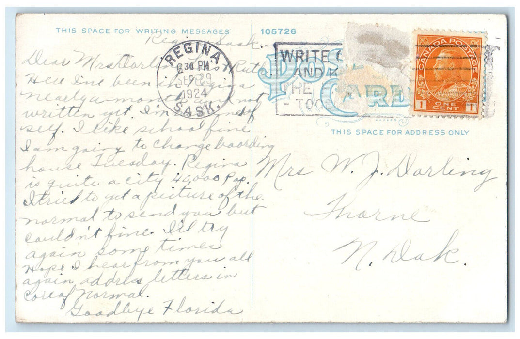 1924 Grey Nuns Hospital Regina Saskatchewan Canada Posted Vintage Postcard