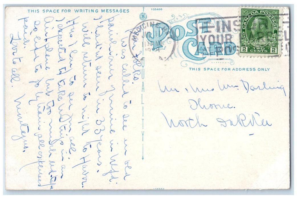 c1930's City Hall Medicine Hat Alberta Canada Posted Vintage Postcard