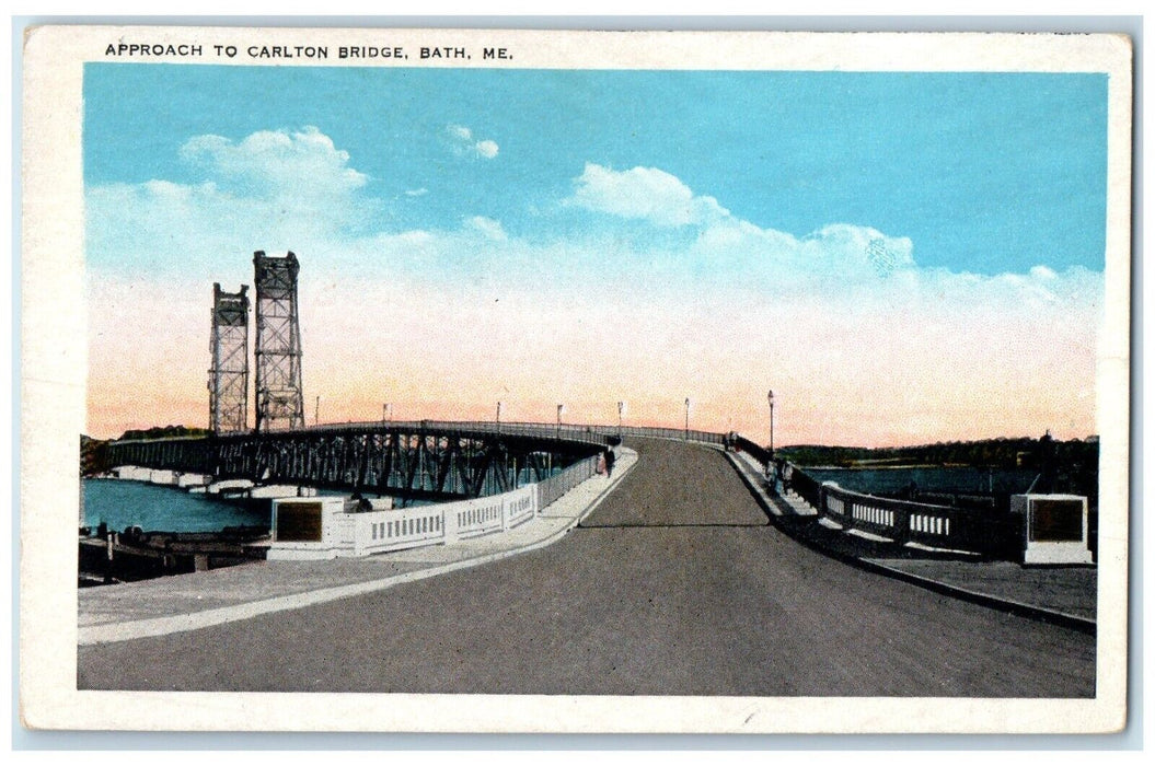 c1930's Approach To Carlton Bridge Bath Maine ME Posted Vintage Postcard