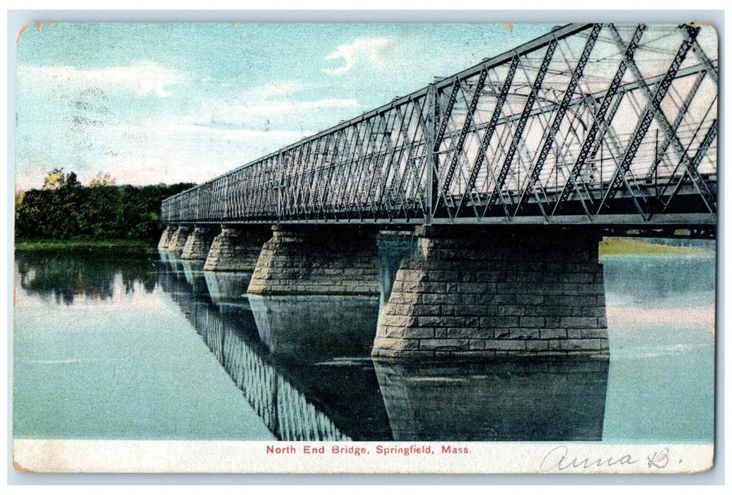 1907 North End Bridge Springfield Massachusetts MA Elgin IL Antique Postcard