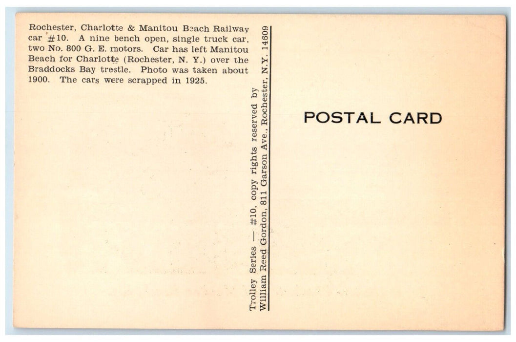 Rochester Charlotte And Manitou Beach Railway Car # 10 Rochester NY Postcard