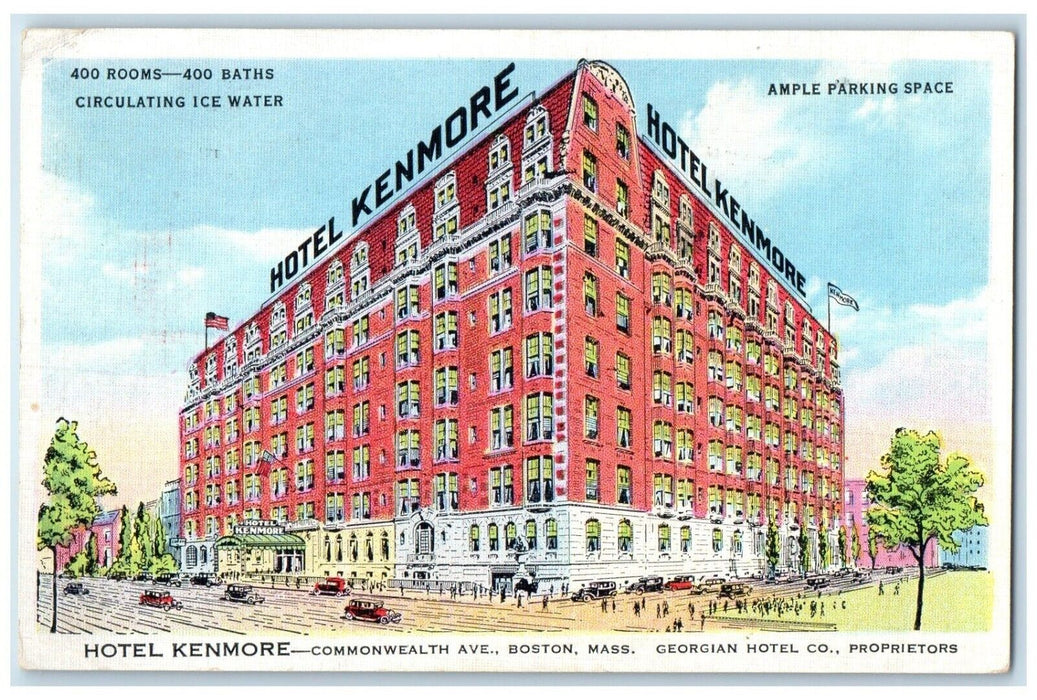 1936 Hotel Kenmore Building Cars Scene Street Boston Massachusetts MA Postcard