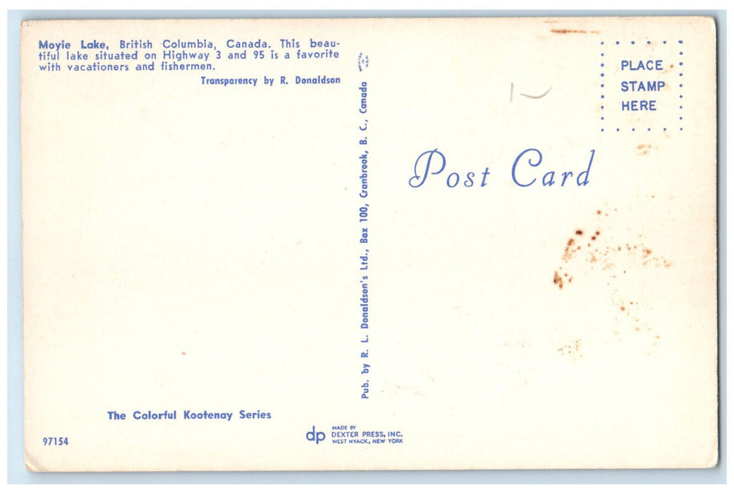 c1960's Beautiful Moyie Lake British Columbia Canada Vintage Postcard