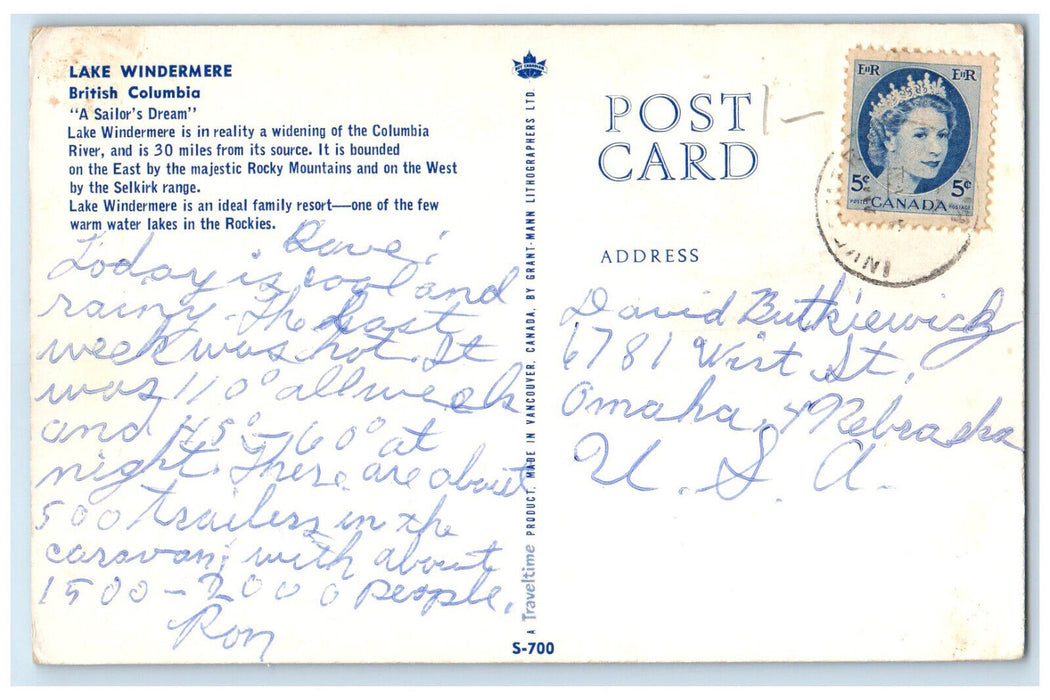 c1960's Lake Windermere A Sailor's Dream British Columbia Canada Postcard