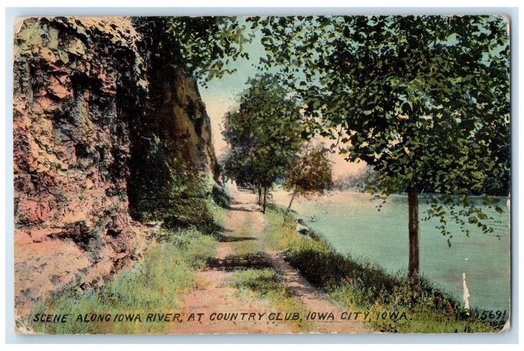1915 Scene Along Iowa River Country Club Iowa City Iowa Vintage Antique Postcard