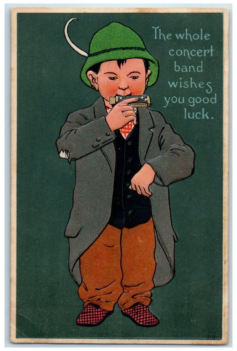 1908 Boy Harmonica Carlisle Pennsylvania PA Embossed Posted Antique Postcard