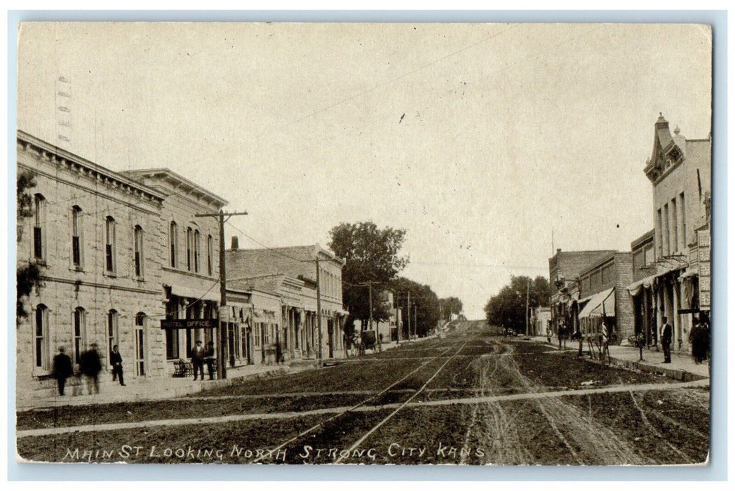 1911 Busy Day Main St Building Road Looking North Strong City Kansas KS Postcard