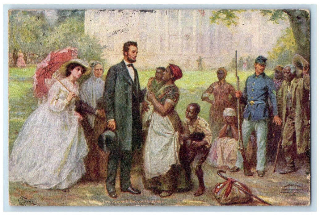 1909 Lincoln And The Contrabands Clapsaddle Embossed Antique Posted Postcard