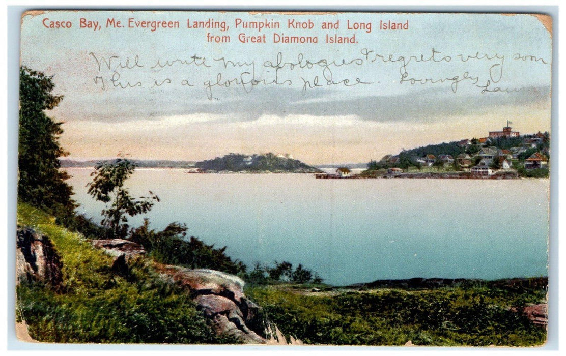 1911 Evergreen Landing, Pumpkin Knob, Casco Bay Maine ME Antique Postcard