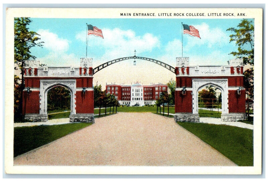 c1920 Main Entrance Little Rock College Little Rock Arkansas AK Vintage Postcard