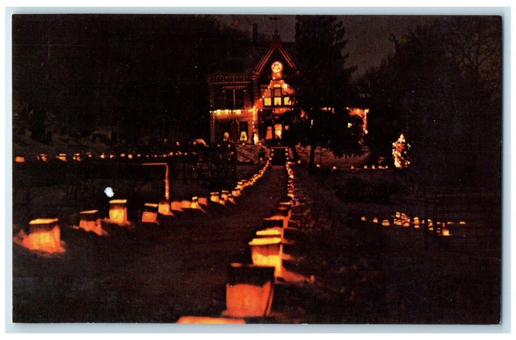 1960 Christmas Tradition New Lighted Candles Night Schell Ulm Minnesota Postcard