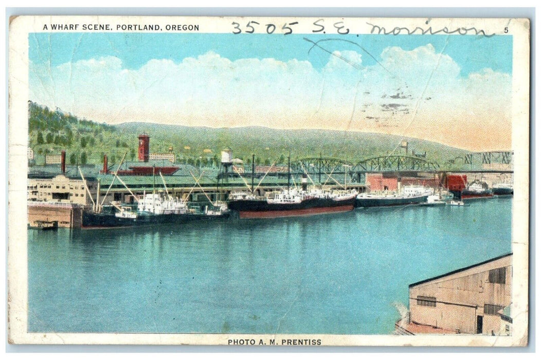 1937 Wharf Scene Steamer Canal Exterior Building Ship Portland Oregon Postcard