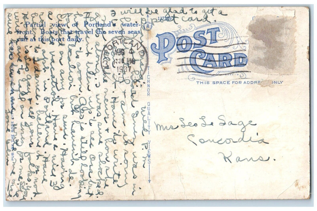 1937 Wharf Scene Steamer Canal Exterior Building Ship Portland Oregon Postcard