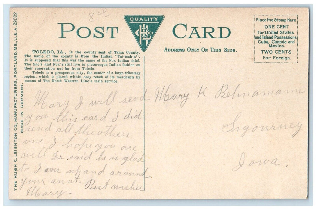 c1910 Leander Clark College Main Building Exterior Building Toledo Iowa Postcard