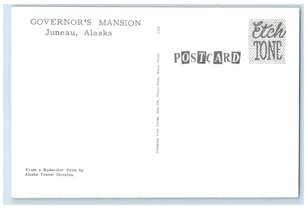 c1940 Exterior View Governor Mansion Building Juneau Alaska AK Unposted Postcard