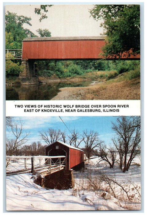 Galesburg Illinois IL, Wolf Covered Bridge Over Spoon River Vintage Postcard