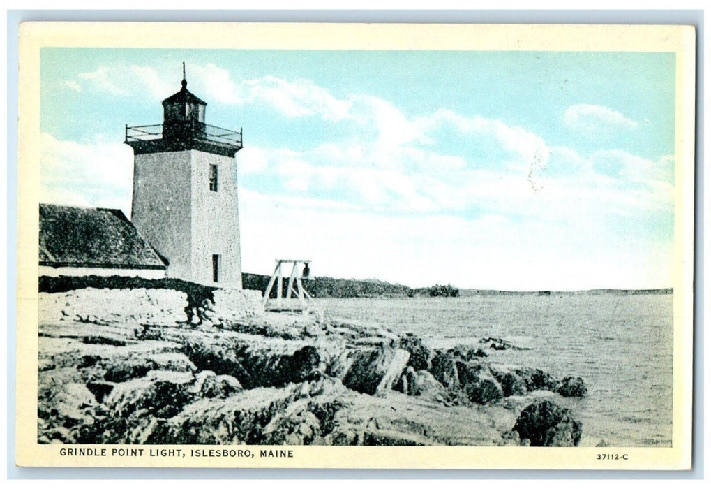 c1930 Grindle Point Light House Seaside Signal Bell Islesboro Maine ME Postcard