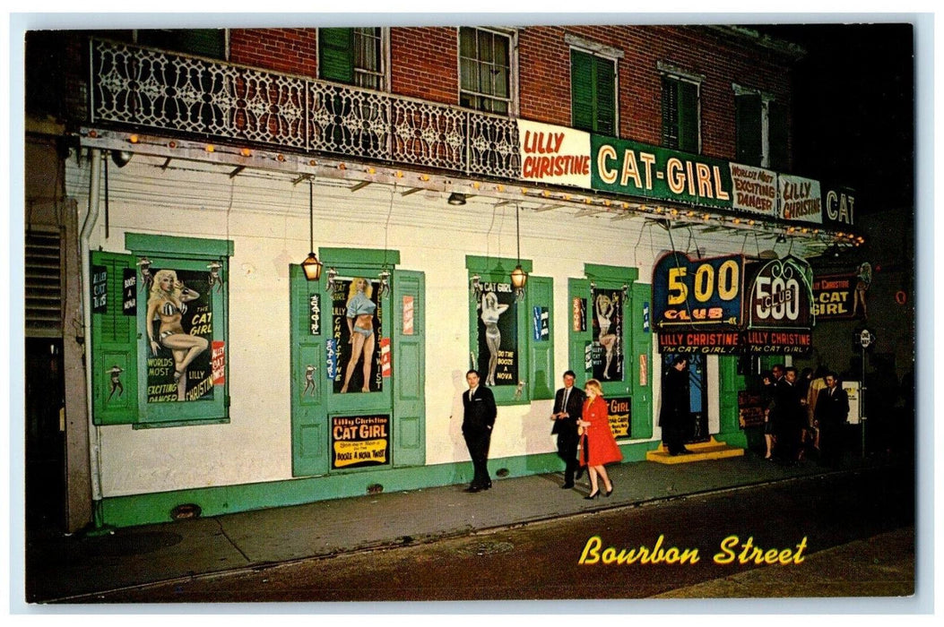 c1950's Bourbon Street 500 Club Cat Girl New Orleans Louisiana LA Postcard