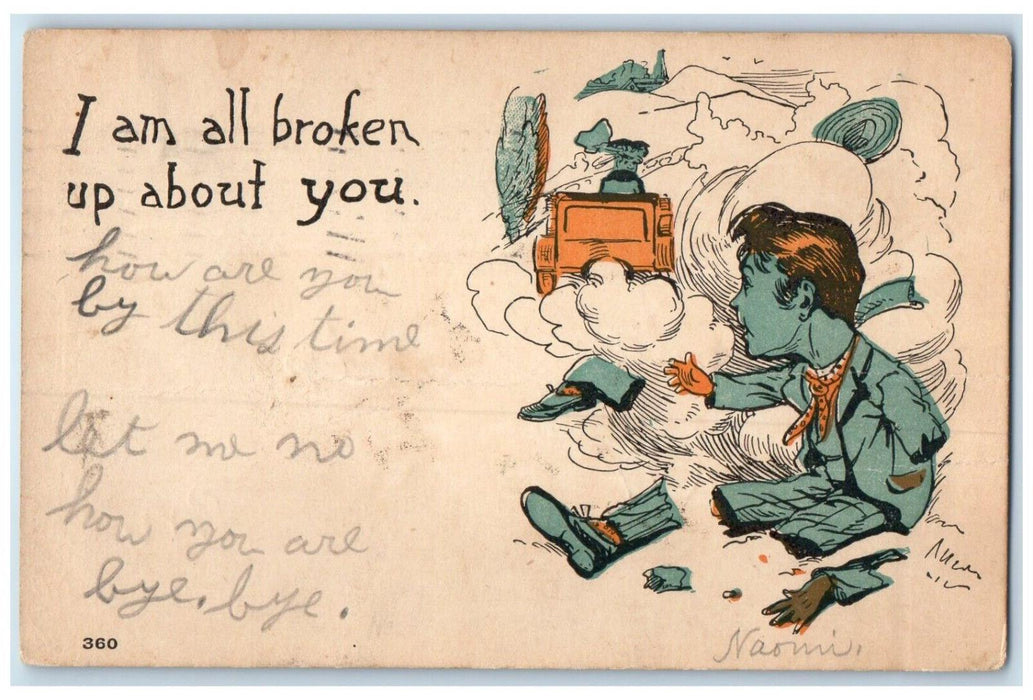 1907 Boy I Am All Broken Up About You Macabre Romance Antique Postcard