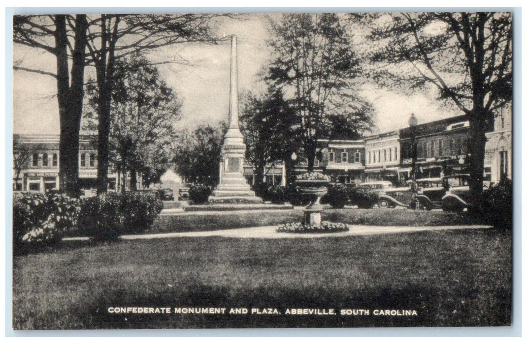 c1940 Confederate Monument Plaza Exterior Abbeville South Carolina SC Postcard