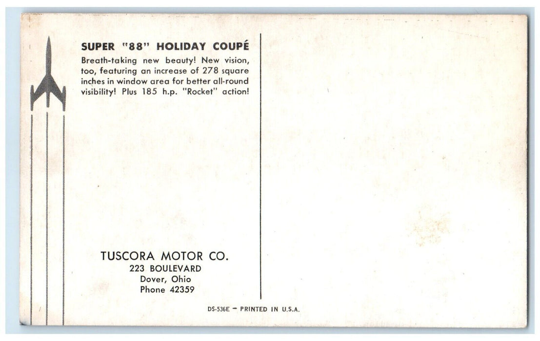 1955 Super 88 Holiday Coupe Tuscora Dealership Oldsmobile Dover OH Postcard