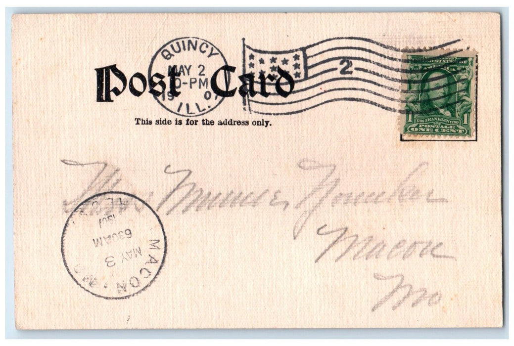 1907 Black Cat Bow Ribbon Crescent Quincy Illinois IL Posted Antique Postcard