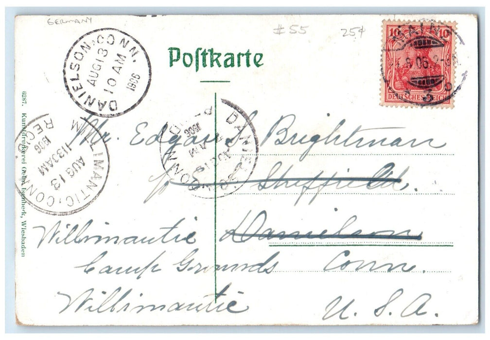 1906 Woman With Harp Moonlight Scene Steamer Loreley Germany Antique Postcard